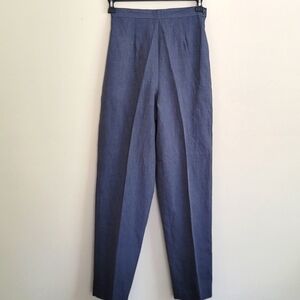 Jessica Holbrook Ultra High Waist Blue Linen Pants Size Small Tapered Leg SZ S